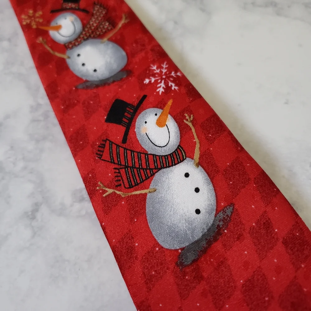 Kids Christmas Necktie Red Snowman Novelty Tie Winter Holiday